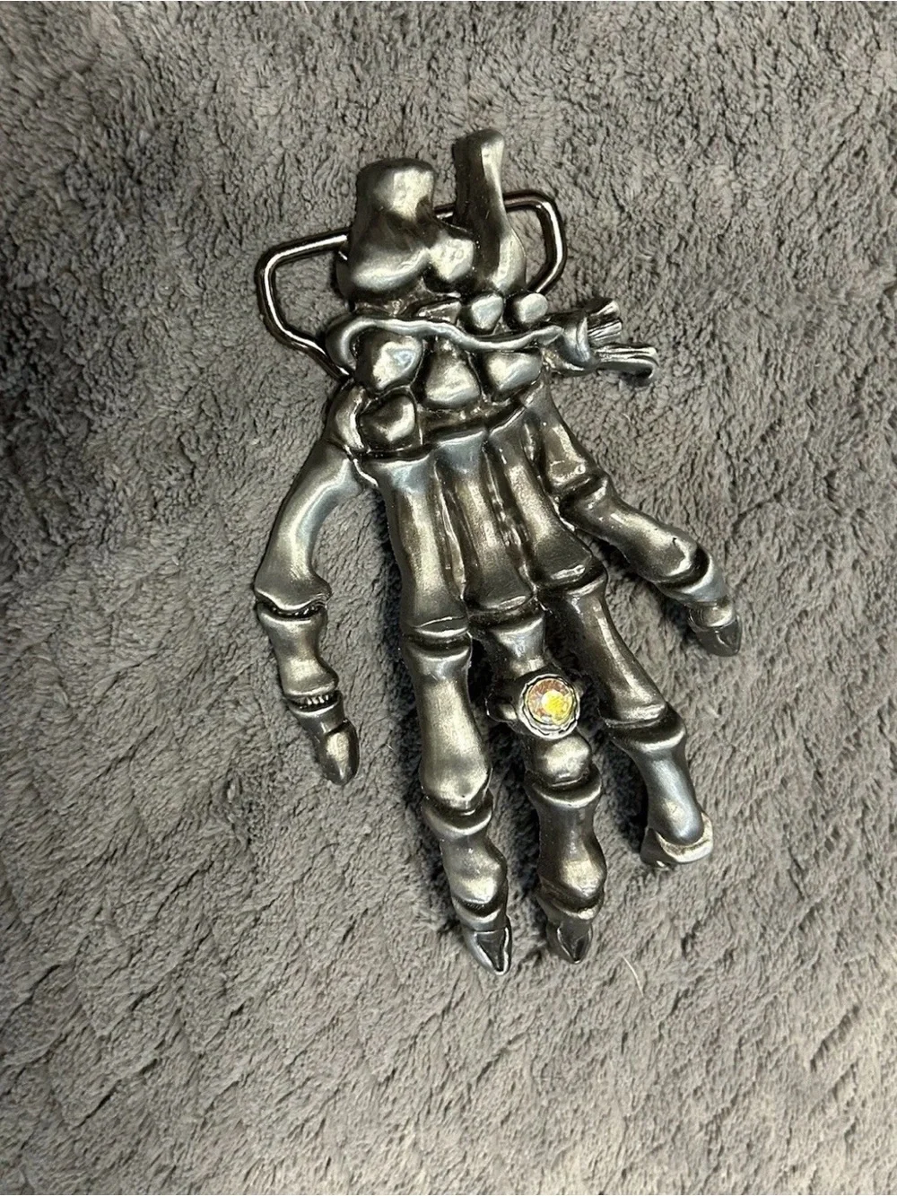 Metallic Skeleton Hand with ring belt buckle - Silver